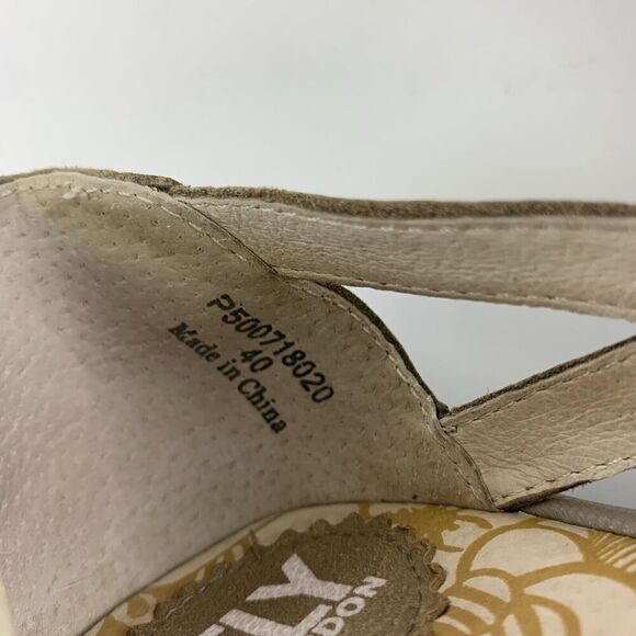 Fly London Yadi Wedge Taupe Suede Slip On Open Toe Strappy Sandal Women 40 9-9.5 - Picture 13 of 13